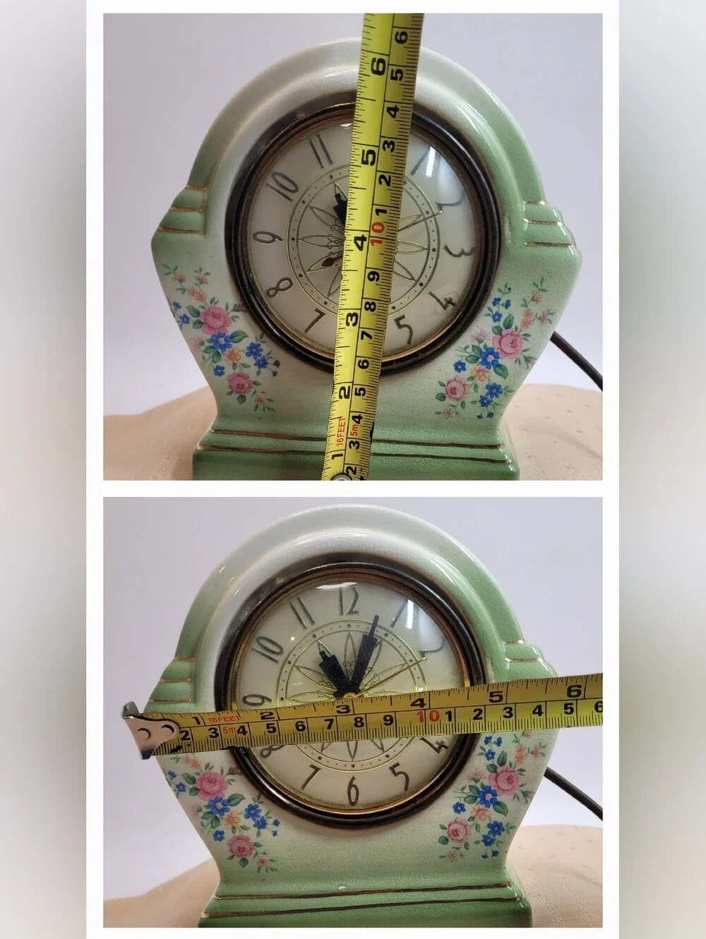 Vintage Royal Oxford China Electric Clock Art Deco Floral 22K Gold - Motor Hums